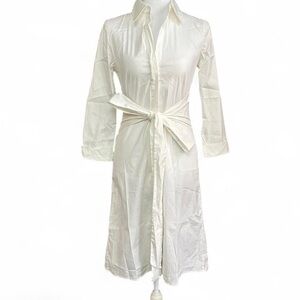 Theory white classic cotton shirt dress with tie waist